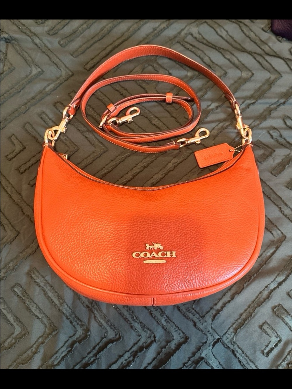 Coach Aria Pebbled Leather Shoulder Bag in Gold/Sunset